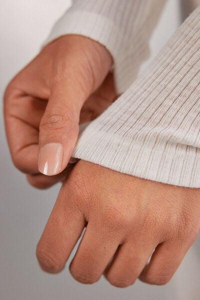 White Ribbed Long-Sleeved Sweater, Powder White, large image number 5