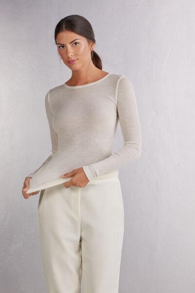White Ribbed Long-Sleeved Sweater, Powder White, large image number 6
