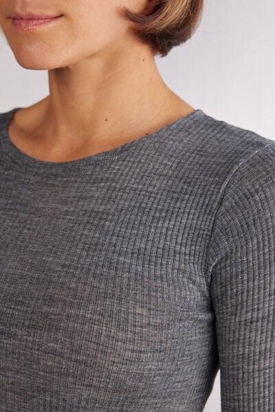 Grey Ribbed Long-Sleeved Sweater, Aluminium Grey Blend, large image number 5