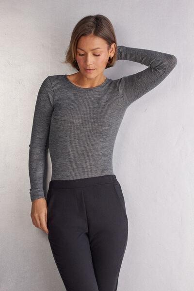 Grey Ribbed Long-Sleeved Sweater, Aluminium Grey Blend, large image number 6