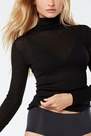 Black Long-Sleeve High-Neck Tubular Top In Wool And Silk, Women