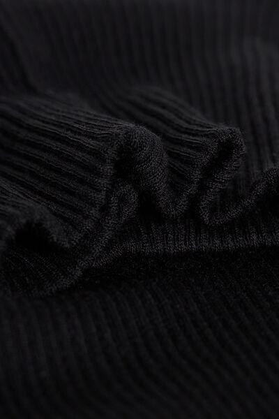 Black Long-Sleeve High-Neck Tubular Top In Silk, , large image number 6