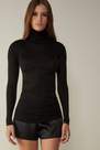 Intimissimi - Black Long-Sleeve High-Neck Tubular Top In Wool And Silk, Women