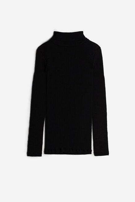 Black Long-Sleeve High-Neck Tubular Top In Silk, , large image number 9