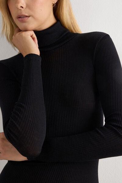 Black Long-Sleeve High-Neck Tubular Top, Black, large image number 11