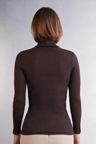 BROWN Long-sleeve High-Neck Tubular Top in Silk, No Colour, large image number 2