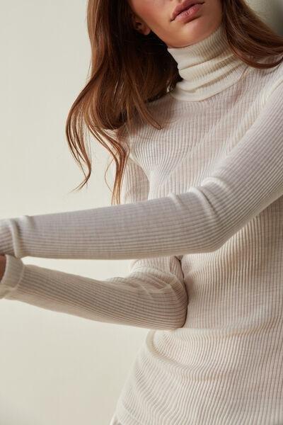 White High-Neck Ribbed Sweater, , large image number 1