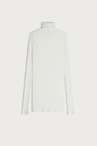 White High-Neck Ribbed Sweater, , large image number 2