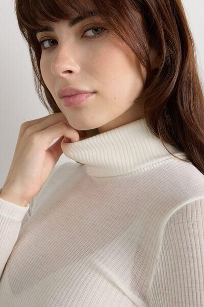 White High-Neck Ribbed Sweater, Powder White, large image number 6