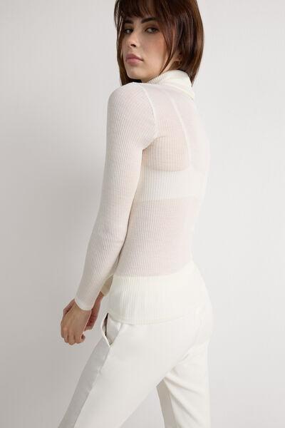 White High-Neck Ribbed Sweater, Powder White, large image number 7