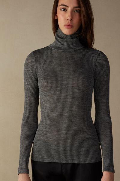 Grey  Long-Sleeve High-Neck Tubular Top In Silk, , large image number 1