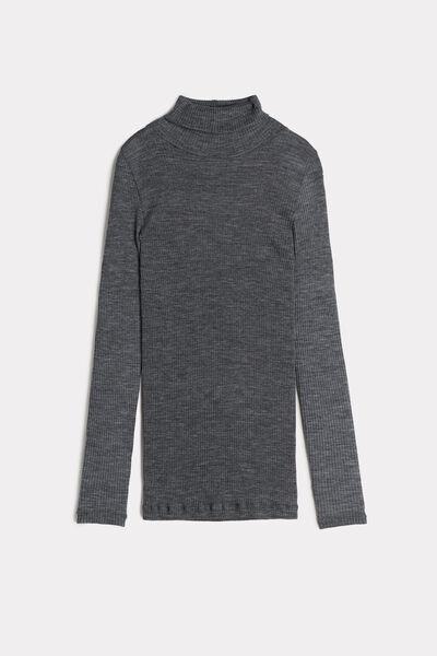 Grey  Long-Sleeve High-Neck Tubular Top In Silk, , large image number 4