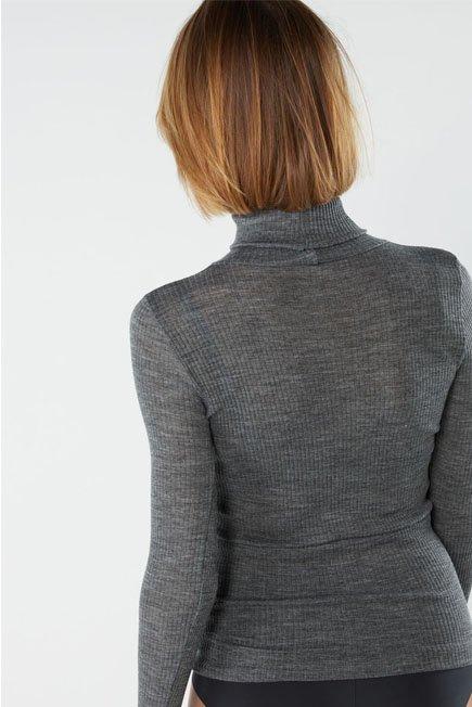 Grey  Long-Sleeve High-Neck Tubular Top In Silk, , large image number 5