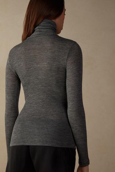 Grey  Long-Sleeve High-Neck Tubular Top In Silk, , large image number 6