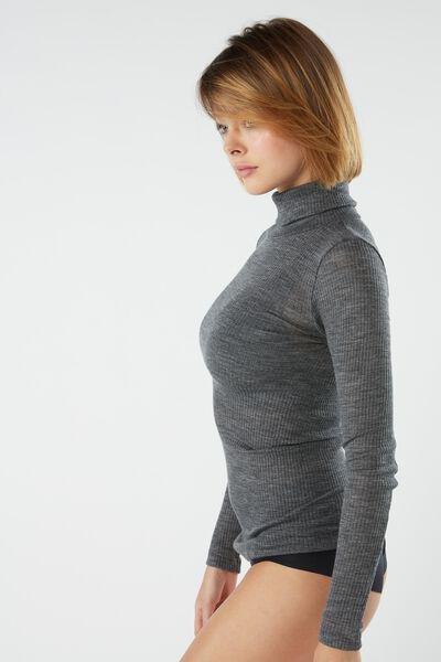 Grey  Long-Sleeve High-Neck Tubular Top In Silk, , large image number 7