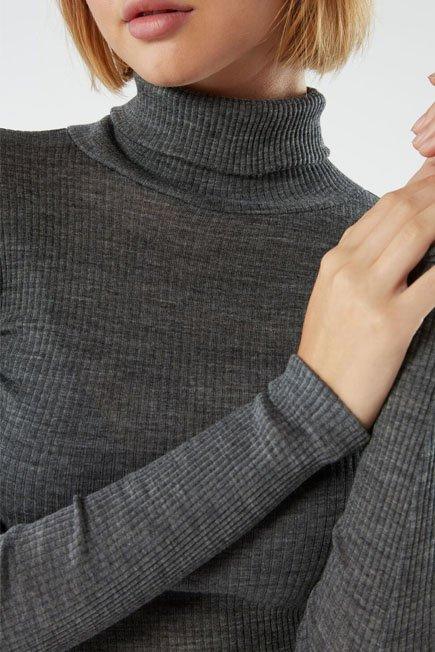 Grey  Long-Sleeve High-Neck Tubular Top In Silk, , large image number 8