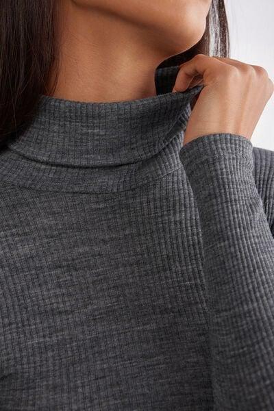 Grey Long-Sleeve High-Neck Tubular Top, Aluminium Grey Blend, large image number 10