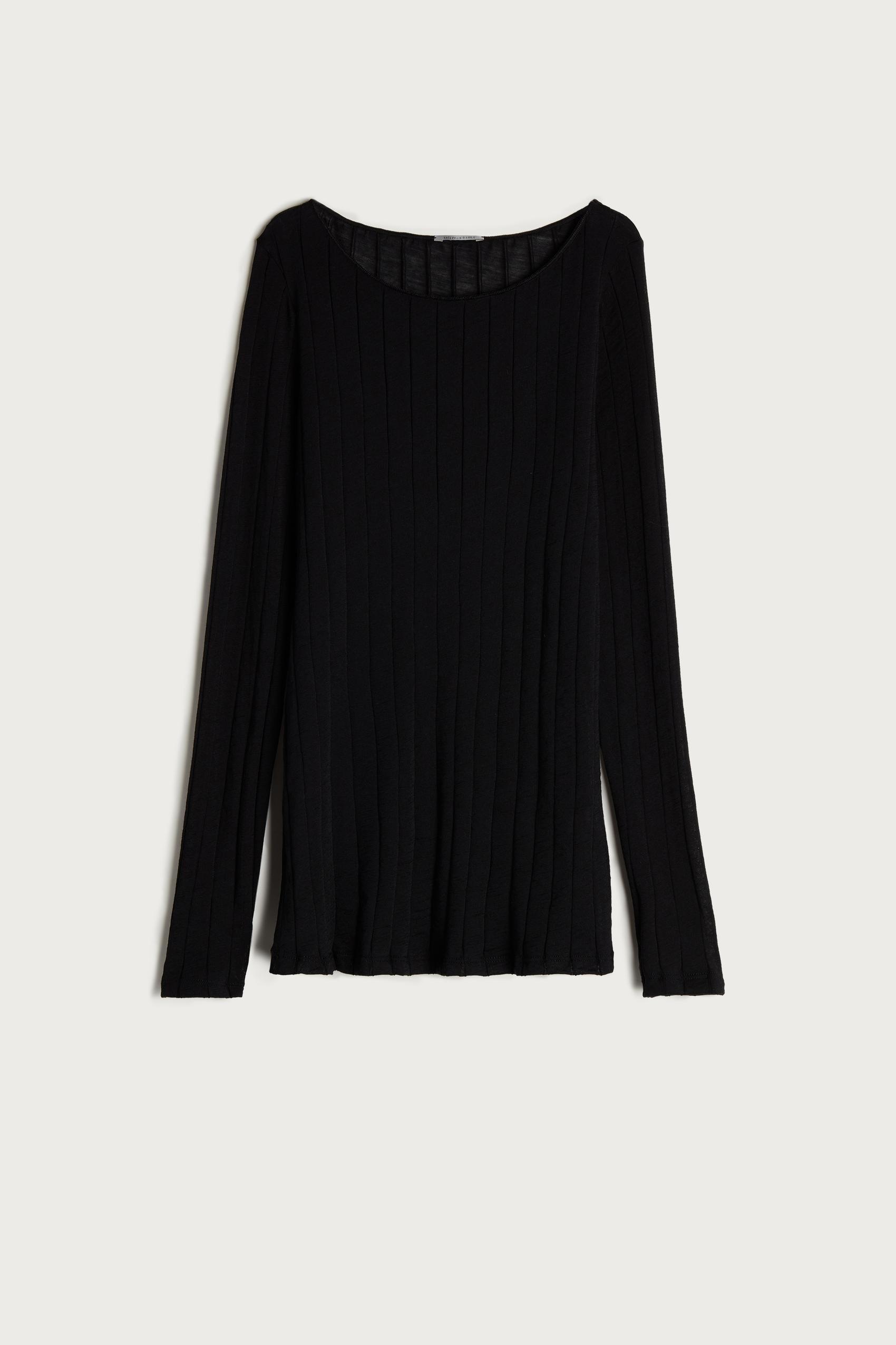 Intimissimi - Black Wool and Silk Ribbed Boat-neck Shirt