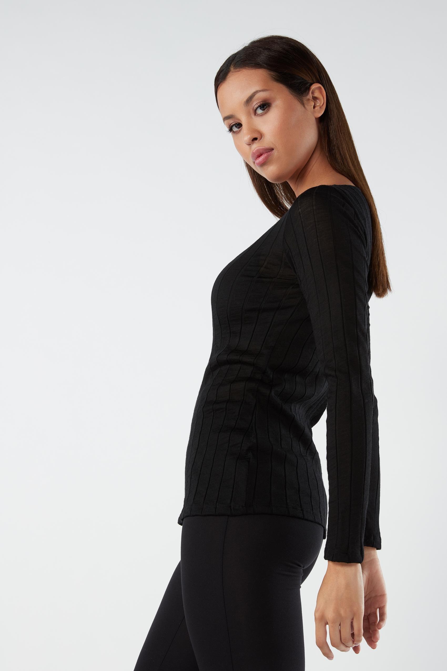 BLACK Wool and Silk Ribbed Boat-neck Shirt, , large image number 4