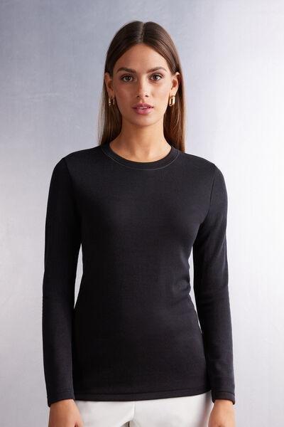 Black Long-Sleeved Round-Neck Top, , large image number 0