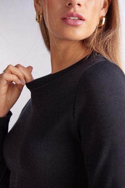 Black Long-Sleeved Round-Neck Top, , large image number 1