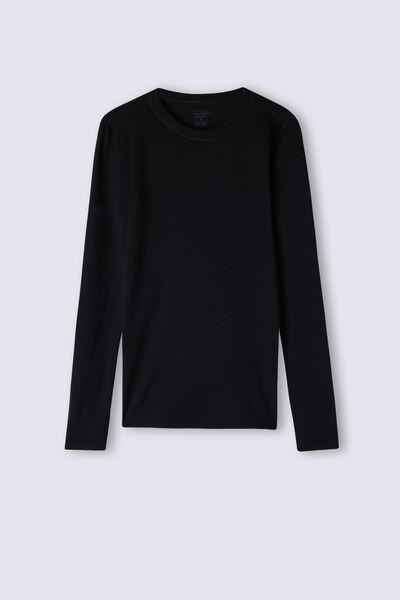Black Long-Sleeved Round-Neck Top, , large image number 2