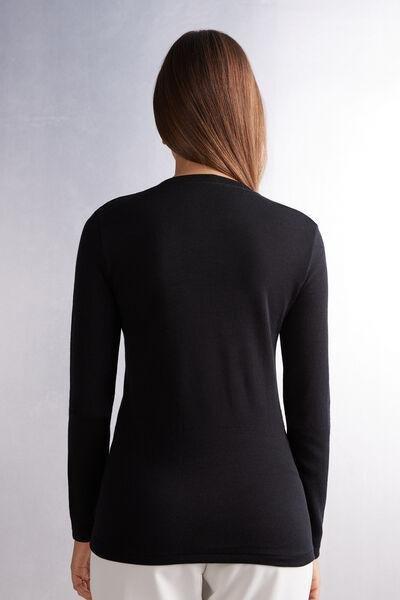 Black Long-Sleeved Round-Neck Top, , large image number 3