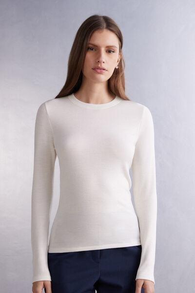 White Long-Sleeved Round-Neck Top, 5601_2127, large image number 0