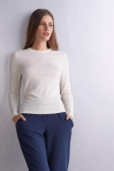 White Long-Sleeved Round-Neck Top, 5601_2127, large image number 1