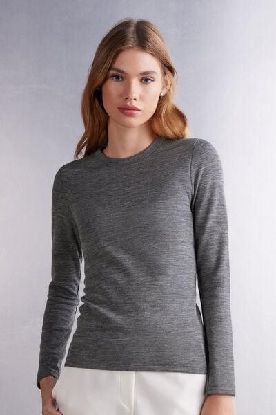 Grey Long-Sleeved Round-Neck Top, 5601_7481, large image number 0
