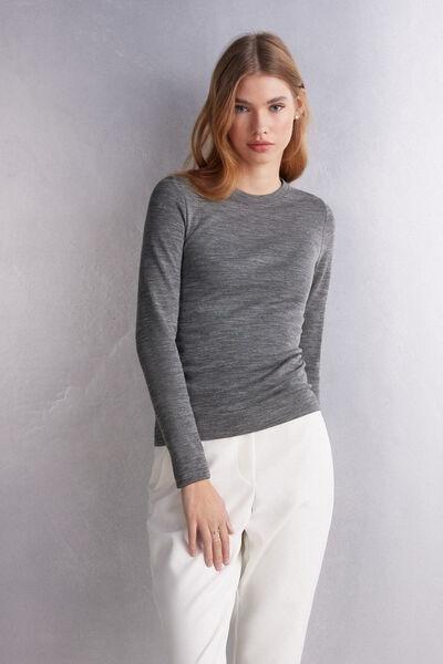 Grey Long-Sleeved Round-Neck Top, 5601_7481, large image number 1
