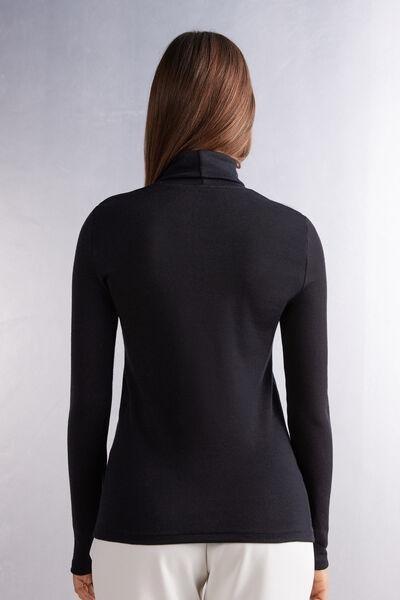 Black Long Sleeve Wool Turtleneck Top, , large image number 3