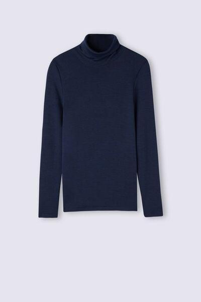 Blue Long Sleeve Cotton Turtleneck Top, 5601_1467, large image number 2