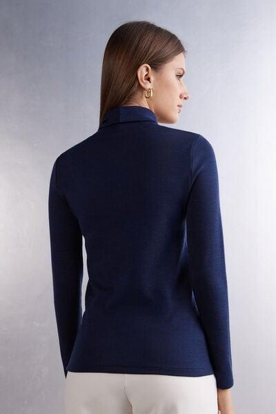 Blue Long Sleeve Cotton Turtleneck Top, 5601_1467, large image number 3