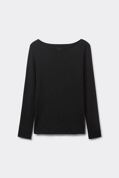 Black Long-Sleeved Boat-Neck Micro top, Black, large image number 3