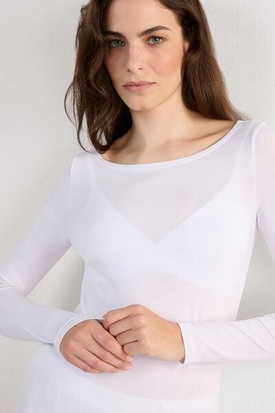 White Long-Sleeved Boat-Neck Micro top, Milk White, large image number 8