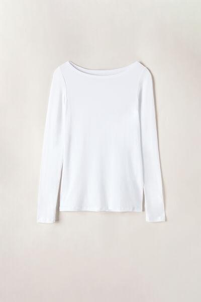 White Long-Sleeved Boat-Neck Micro top, Milk White, large image number 10
