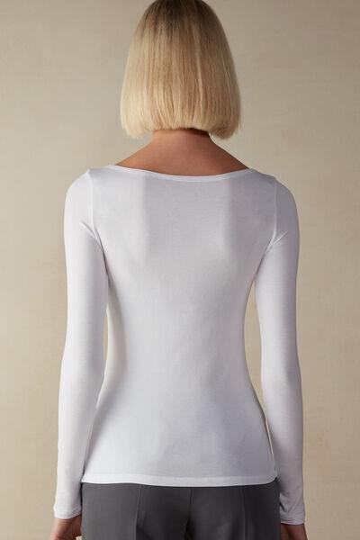 White Long-Sleeved Boat-Neck Micro top, Milk White, large image number 12