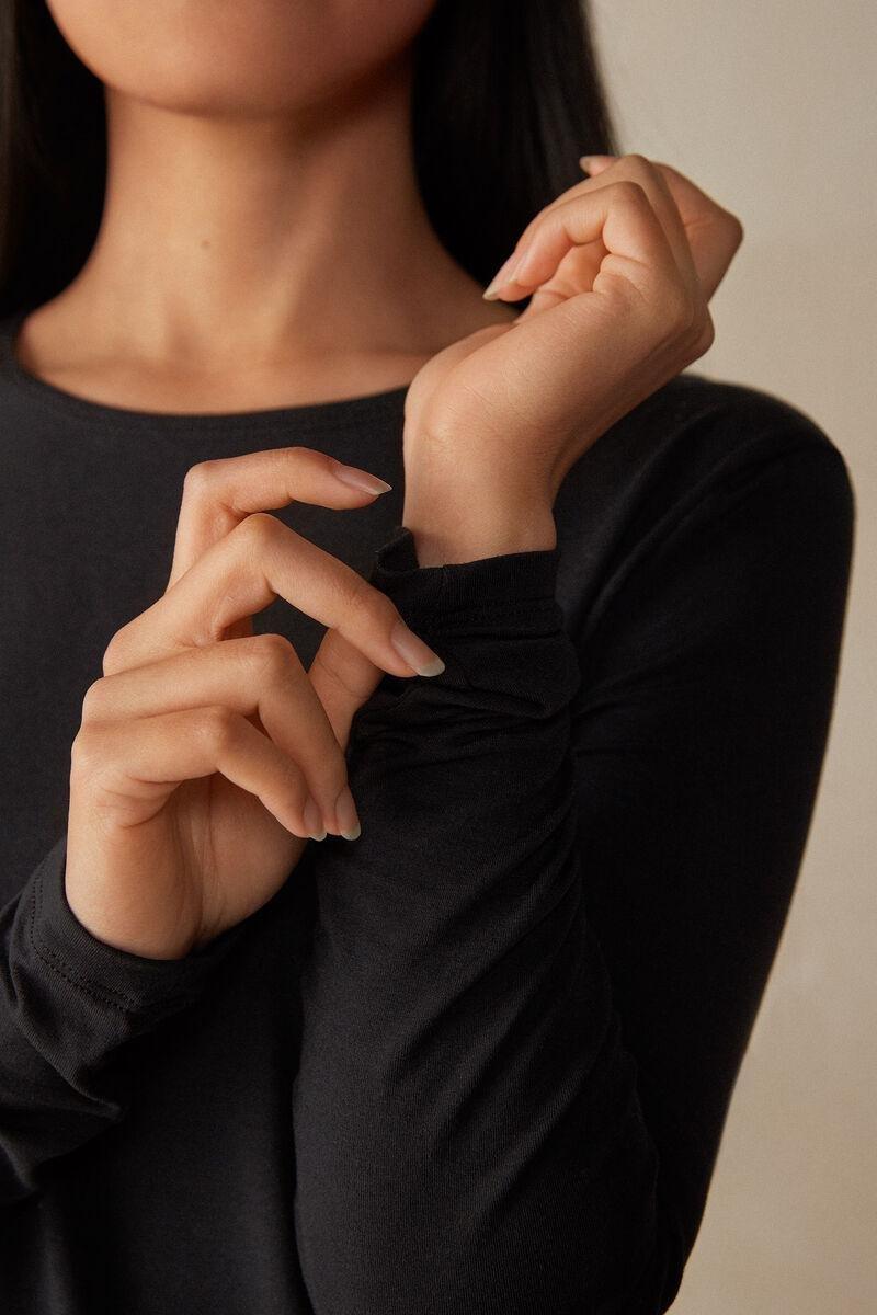 Black Long-Sleeved Crew Neck Shirt Made Of Micromodal, , large image number 2