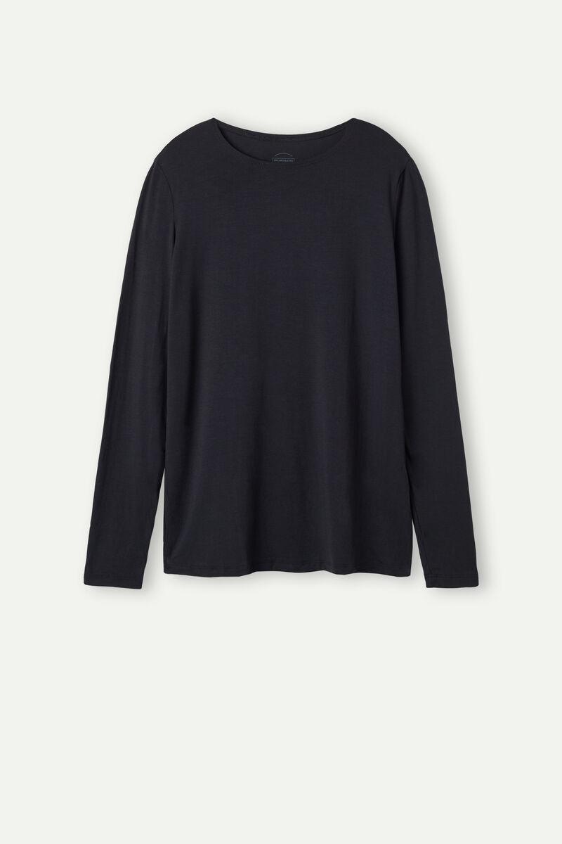 Black Long-Sleeved Crew Neck Shirt Made Of Micromodal, , large image number 4