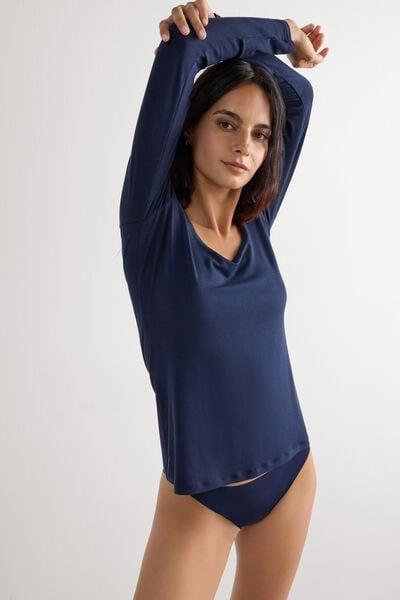 Navy Long Sleeve Scoop Neck Top, Intense Blue, large image number 0
