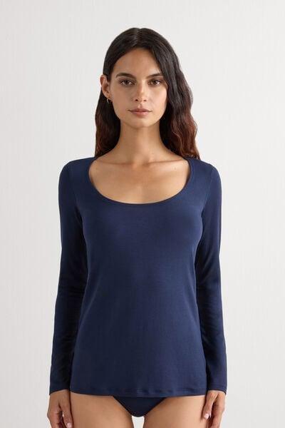 Navy Long Sleeve Scoop Neck Top, Intense Blue, large image number 1