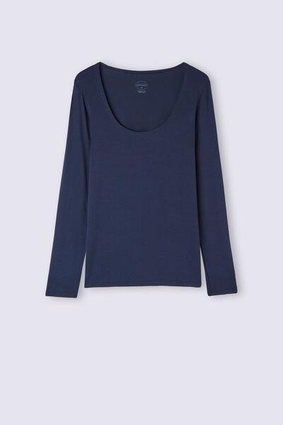 Navy Long Sleeve Micromodal Scoop Neck Top, , large image number 2