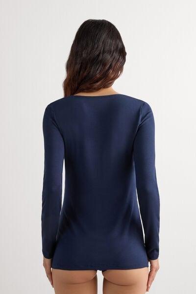 Navy Long Sleeve Scoop Neck Top, Intense Blue, large image number 2