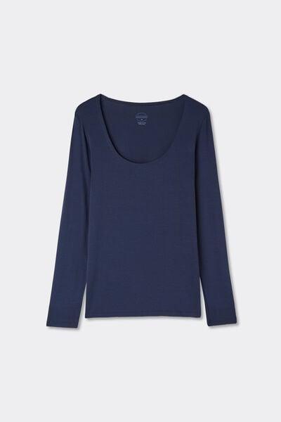 Navy Long Sleeve Scoop Neck Top, Intense Blue, large image number 3