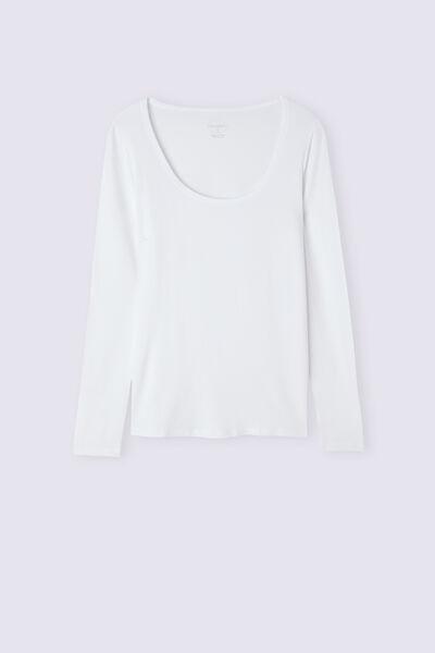 White Long Sleeve Micromodal Scoop Neck Top, , large image number 2