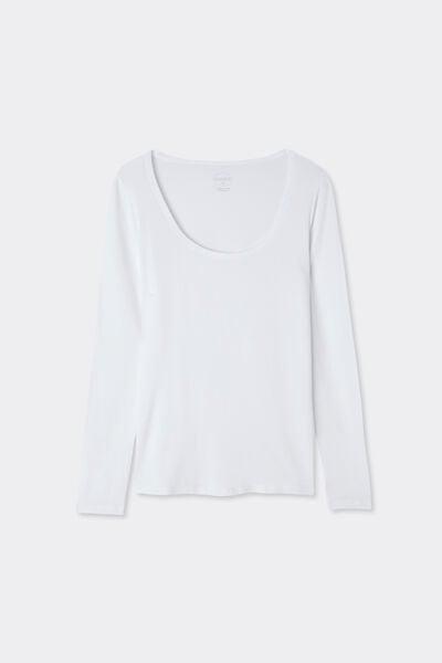 White Long Sleeve Scoop Neck Top, Milk White, large image number 3