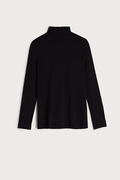 Black Long-Sleeve High-Neck Micromodal Top, , large image number 2