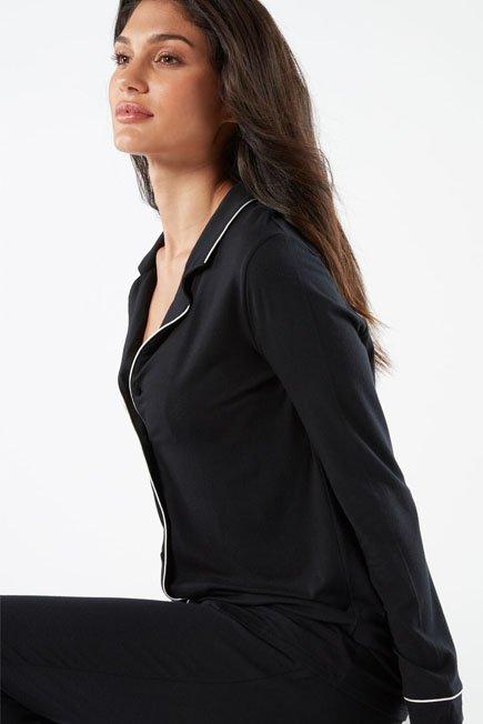 Black Long-Sleeve Pyjama Top, Black, medium
