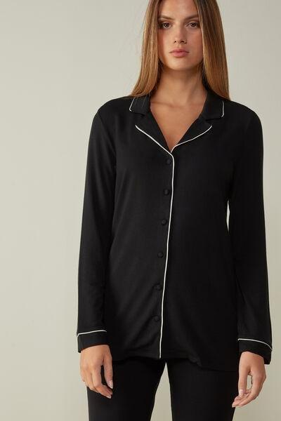 Black Long-Sleeve Pyjama Top, , large image number 1